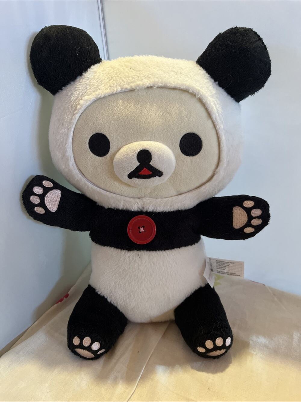 New Rilakkuma Korilakkuma Says Hi Panda 13” Plush By San-X Black White